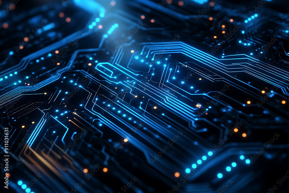 Abstract digital network circuit board background banner featuring connecting data points in blue and black colors. This design emphasizes the complexity and sophistication of modern technology Abstract digital network circuit board background banner featuring connecting data points in blue and black colors. This design emphasizes the complexity and sophistication of modern technology