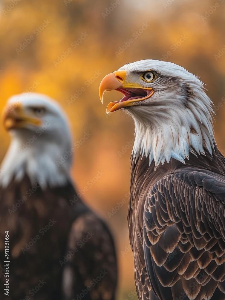 Fototapeta premium A pair of bald eagles stand side by side, a symbol of strength and freedom