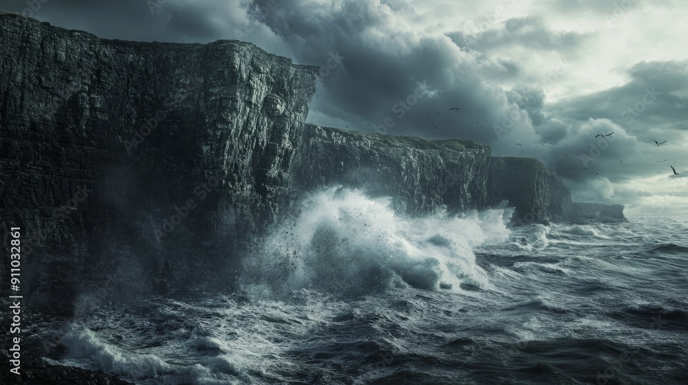 Naklejka premium Dramatic Coastal Cliffs: A Stunning Landscape in Nature's Masterpiece