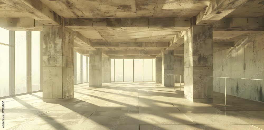 Concrete Interior with Sunlight 3D Render Concrete Interior with Sunlight 3D Render