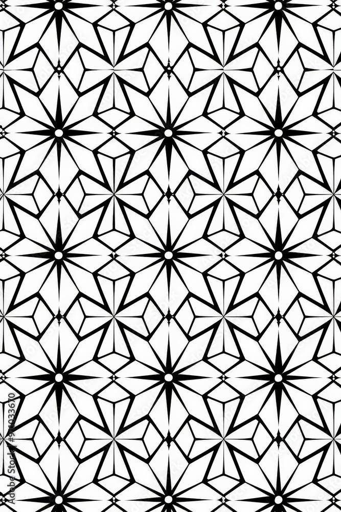 This image depicts a star-shaped pattern repeated with geometric symmetry in black and white, creating a visually striking and balanced composition reminiscent of modern design styles. This image depicts a star-shaped pattern repeated with geometric symmetry in black and white, creating a visually striking and balanced composition reminiscent of modern design styles.