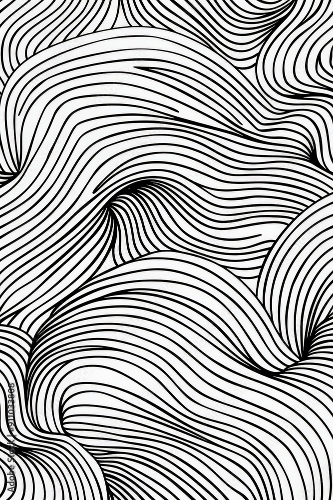 This image showcases complex wavy line patterns with a fluid artistic motion. The design utilizes black lines on a white background, creating depth and visual intrigue. This image showcases complex wavy line patterns with a fluid artistic motion. The design utilizes black lines on a white background, creating depth and visual intrigue.