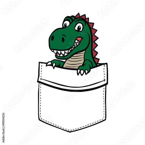 Cute happy baby dinosaur in pocket, funny vector illustration art for tshirt merch. photo