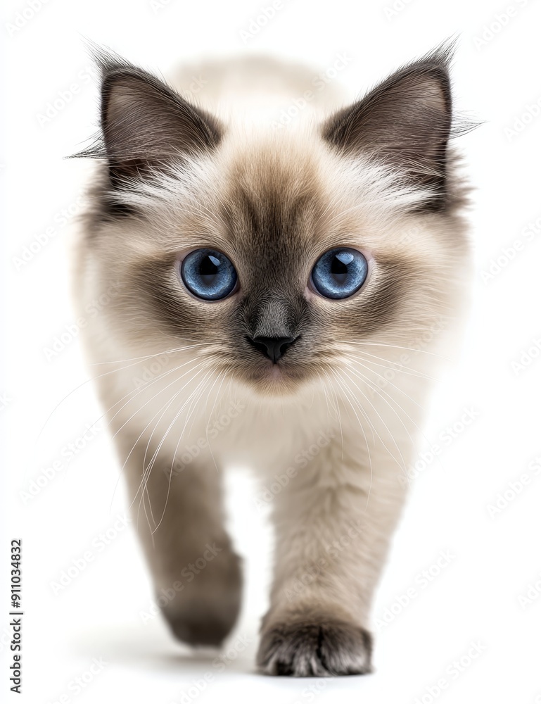 A cute ragdoll cat walking across a white background as a transparent PNG A cute ragdoll cat walking across a white background as a transparent PNG