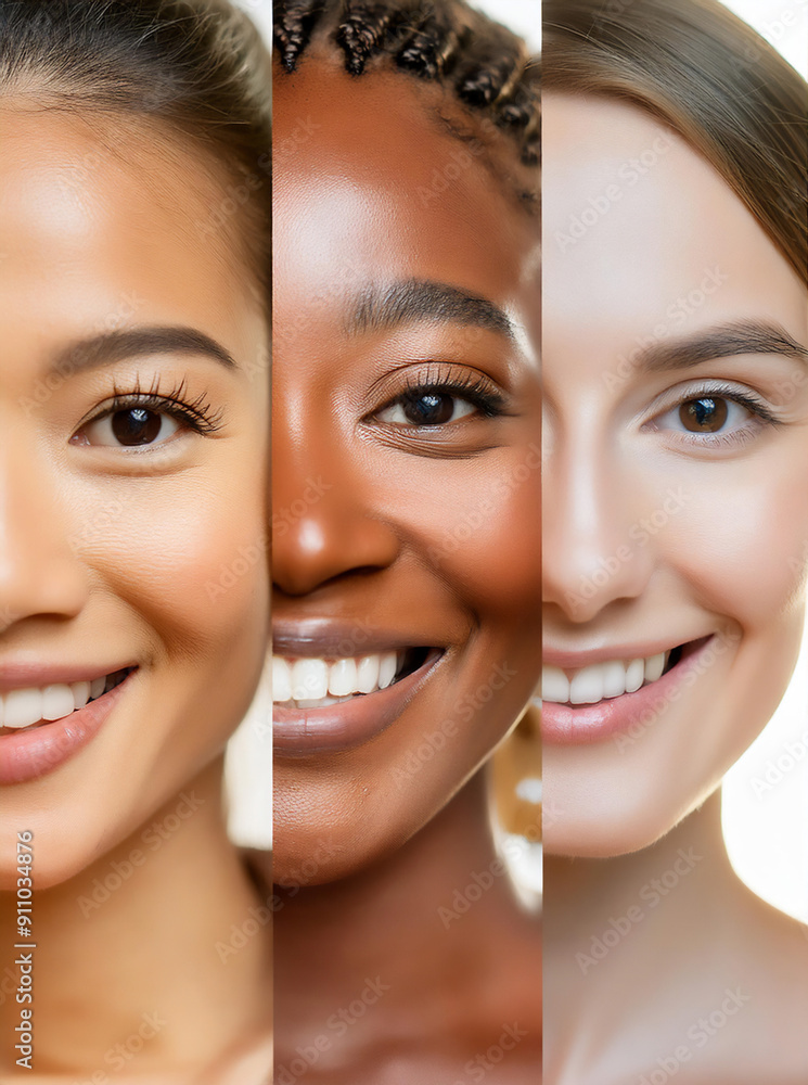 Close-Up Portrait of Three Diverse Women Smiling Close-Up Portrait of Three Diverse Women Smiling