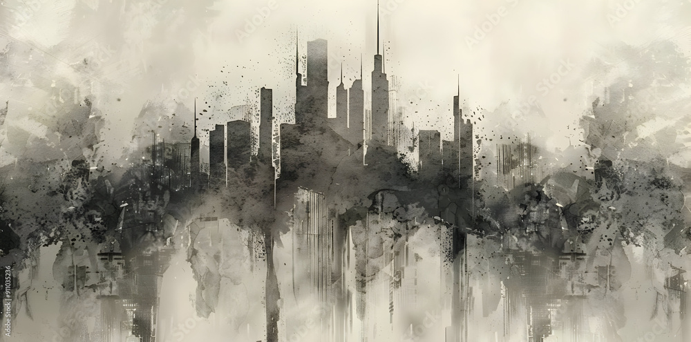 Abstract Cityscape Illustration with Grunge Texture Abstract Cityscape Illustration with Grunge Texture