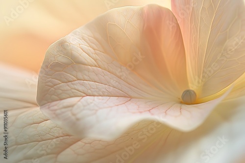 A delicate, soft flower petal, magnified to show its intricate textures and gentle curves, bathed in soft, natural light, highlighting its delicate beauty and fragility photo