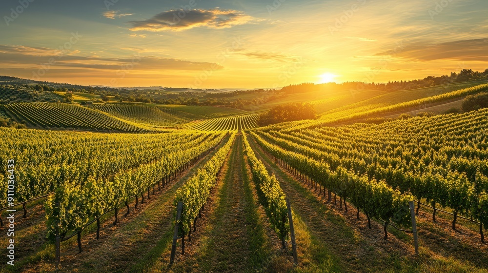 Sunset Splendor: Panoramic Vineyard View at Golden Hour Sunset Splendor: Panoramic Vineyard View at Golden Hour