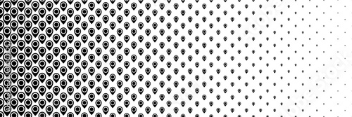 horizontal black halftone of map and location pointer icon design for pattern and background.