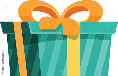 Teal gift box wrapped with a yellow ribbon is ready to be given for a birthday, holiday, or special occasion