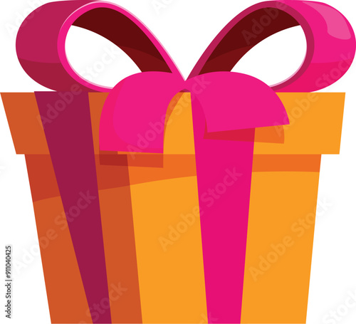 Cartoon illustration of an orange gift box wrapped with a pink ribbon, perfect for representing celebrations and special occasions