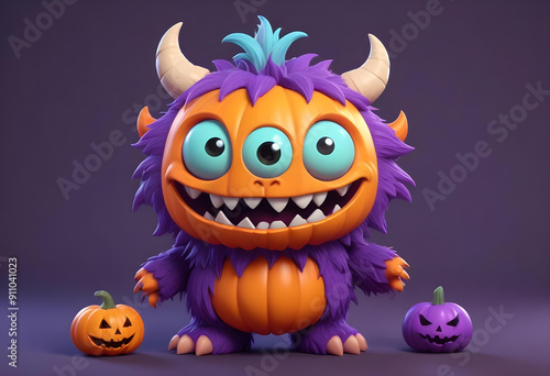 adorable cartoon style halloween monster 3d render  photo