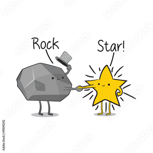 Rock and star with a funny quote rockstar isolated on white background. Vector illustration art for tshirt merch.