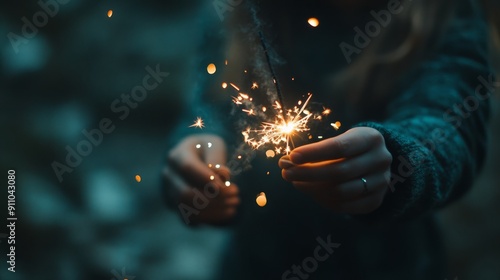 Sparkling Celebration: Close-Up of Hand Holding Lit Sparkler
