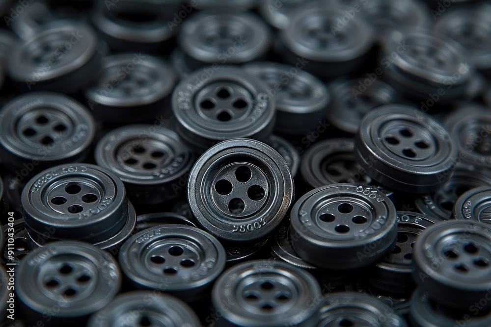 Close-up of a Pile of Black Four-Hole Buttons Close-up of a Pile of Black Four-Hole Buttons