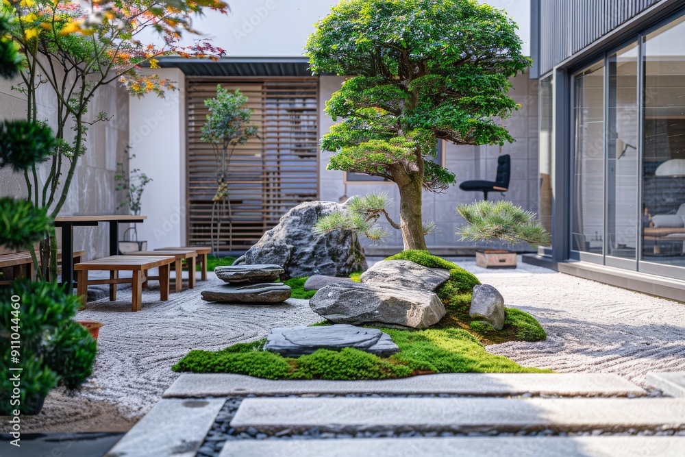 Obraz premium Zen Garden with Stone and Green Plants