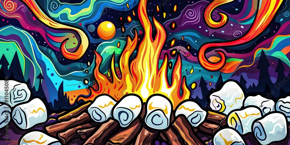 Toasting Marshmallows Over a Vibrant Fire Toasting Marshmallows Over a Vibrant Fire