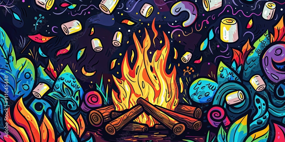 Toasting Marshmallows Over a Vibrant Fire Toasting Marshmallows Over a Vibrant Fire