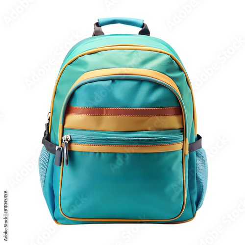 Back to school concept. Blue school backpack on white background, isolated, 1 september photo