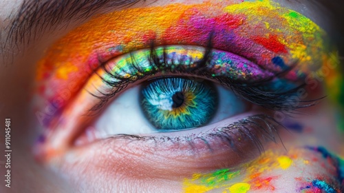 Colorful Face Paint Eye Close-up - Bold and Artistic Portrait