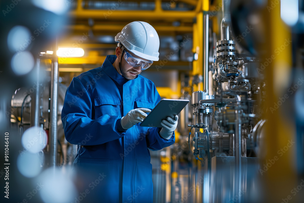 Engineer in Protective Gear Using Tablet for Industrial Maintenance Engineer in Protective Gear Using Tablet for Industrial Maintenance