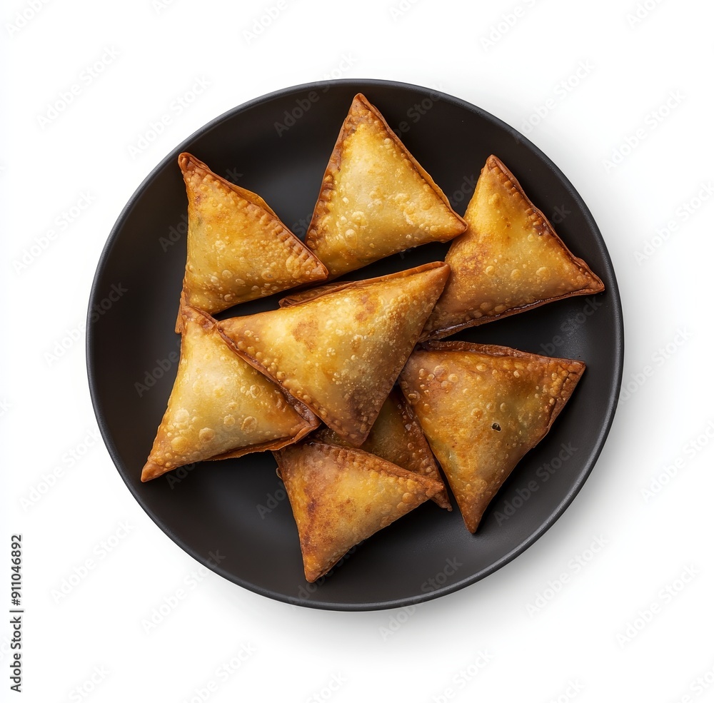 Indian samosa plate on transparent or white background, generative AI food design Indian samosa plate on transparent or white background, generative AI food design