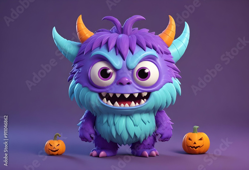 adorable cartoon style halloween monster 3d render  photo