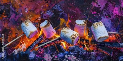 Close-Up of Marshmallows Over Fire photo