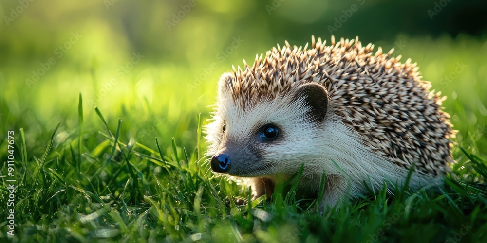 Fototapeta premium A small hedge sits atop a lush green field, providing a natural border