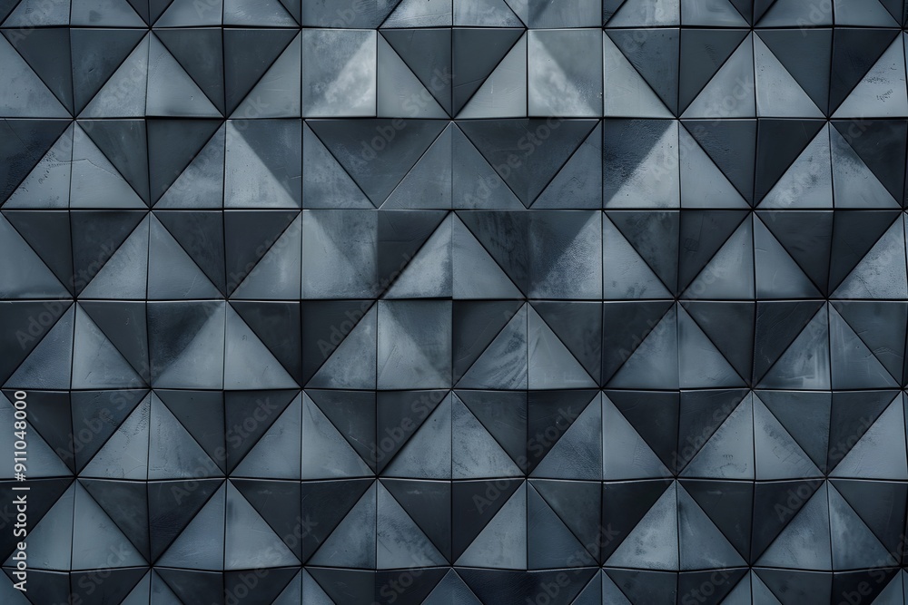 A dark grey wall with an intricate geometric pattern, made of small triangular shapes arranged in precise rows and angles. The background is a soft gradient from light to deep gray A dark grey wall with an intricate geometric pattern, made of small triangular shapes arranged in precise rows and angles. The background is a soft gradient from light to deep gray