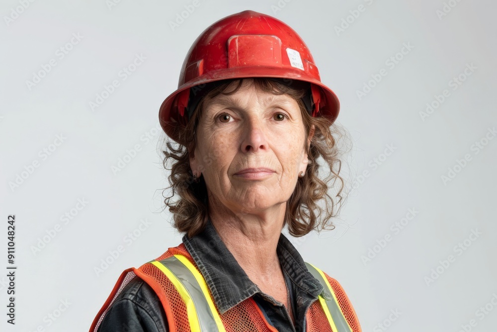 An experienced woman with a serious expression wears a red hard hat and high-visibility vest, symbolizing professionalism and dedication in the construction workforce, ready for challenges. An experienced woman with a serious expression wears a red hard hat and high-visibility vest, symbolizing professionalism and dedication in the construction workforce, ready for challenges.