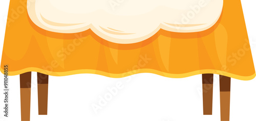 This wooden table covered with an orange tablecloth is perfect for illustrating your restaurant interior design concepts