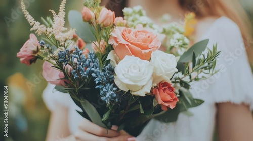 Close-Up of Woman's Hand Holding a Bouquet of Fresh Flowers