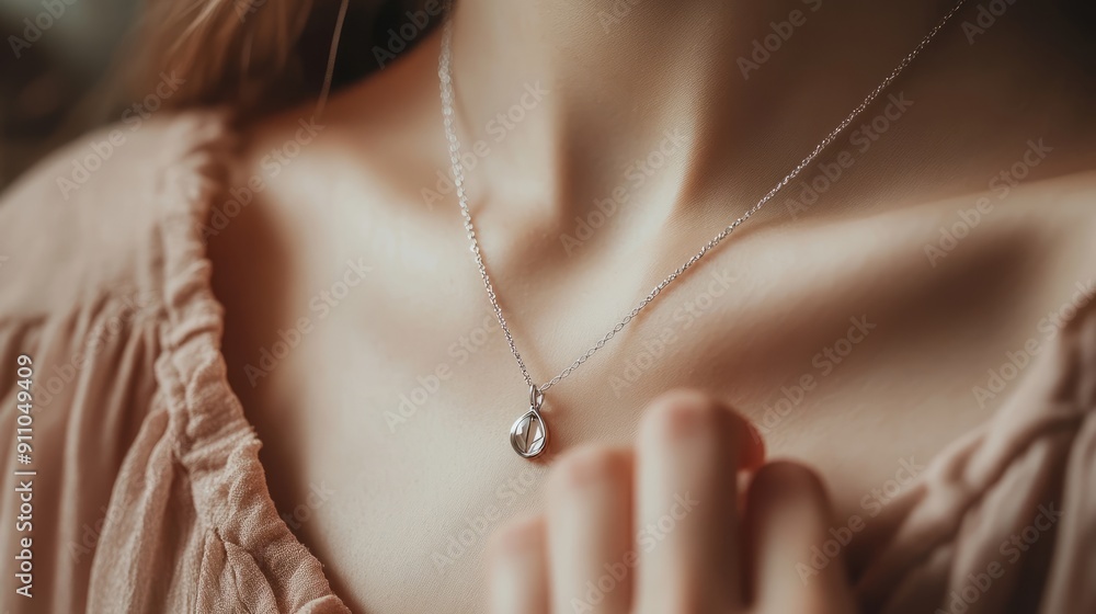 Elegant Woman's Hand Holding Delicate Necklace - Close-up Shot Elegant Woman's Hand Holding Delicate Necklace - Close-up Shot