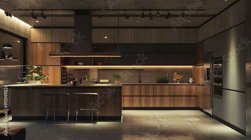 A kitchen with a modern design and high-end appliances