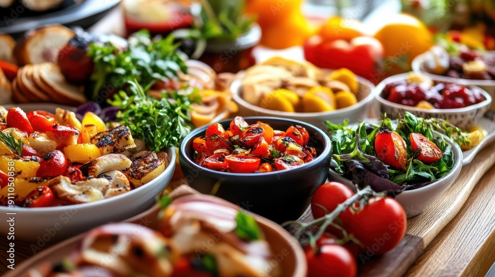 Balanced diet, vibrant colors, fresh ingredients, close-up, inviting Balanced diet, vibrant colors, fresh ingredients, close-up, inviting
