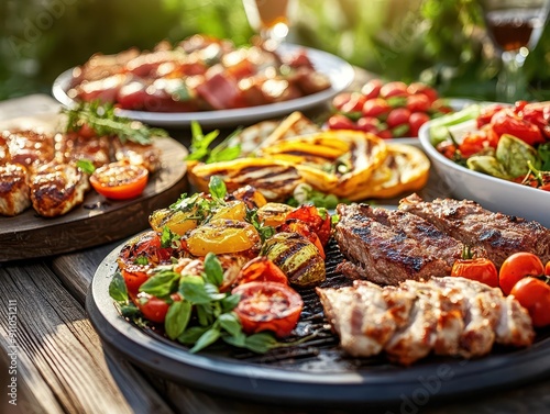 BBQ party, vibrant colors, delicious dishes, cozy setting, inviting