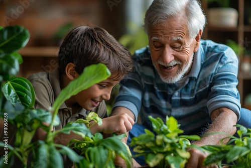 Wallpaper Mural Grandfather and grandson gardening together, enjoying their time in a cozy indoor garden. Torontodigital.ca