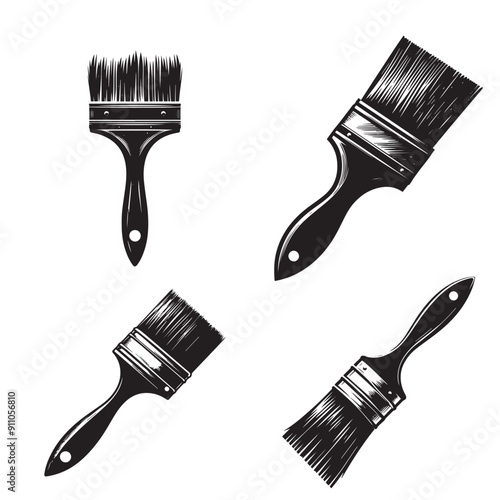 paint brush silhouette set, paint brush illustration, paint brush vector