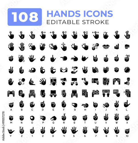 Devices holding hands gestures glyphs icons big set. Using gadgets. Finger touchscreen. Deaf sign language asl iconset solid signs. Silhouettes symbols. Vector isolated illustrations. Editable stroke