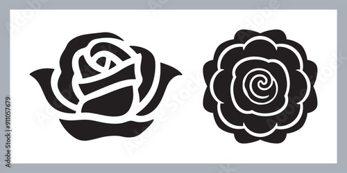 roses set silhouette vector illustration, Set of three vector black silhouettes of rose flowers, Silhouette rose flower, elegant set of rose, floral collection