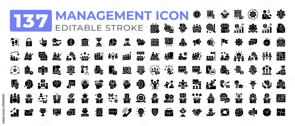 Management glyphs icons big set Management glyphs icons big set