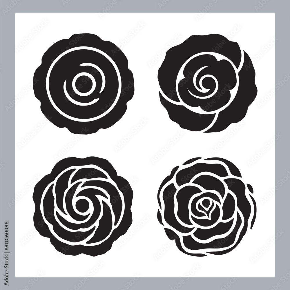roses set silhouette vector illustration, Set of three vector black silhouettes of rose flowers, Silhouette rose flower, elegant set of rose, floral collection roses set silhouette vector illustration, Set of three vector black silhouettes of rose flowers, Silhouette rose flower, elegant set of rose, floral collection