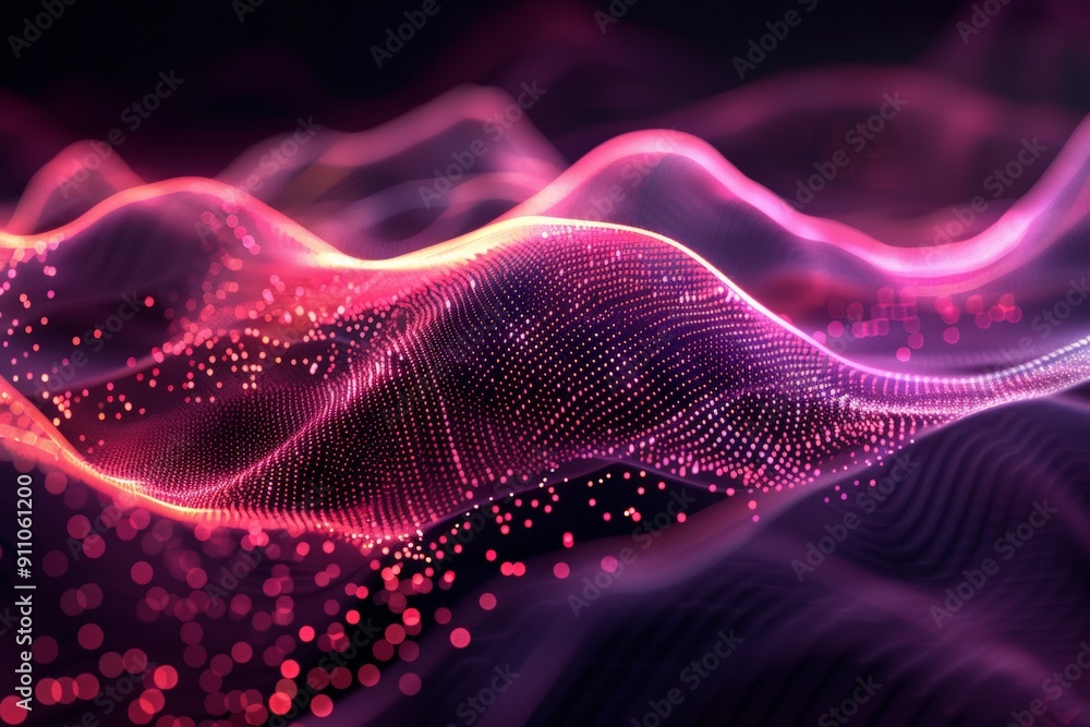 Abstract digital landscape with glowing orange and blue lights forming a wave pattern. Abstract digital landscape with glowing orange and blue lights forming a wave pattern.