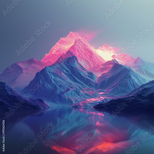 Pink and Blue Mountain Landscape.