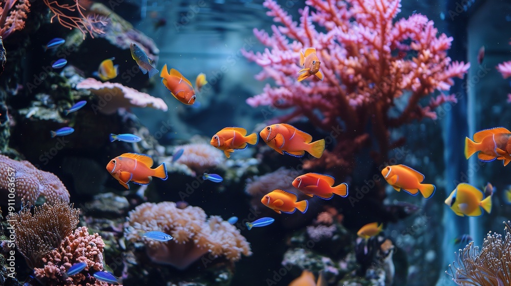 Fototapeta premium Beautiful Coral Reef and Lyretail Anthias