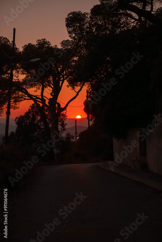 Red sunset in Barcelona  City