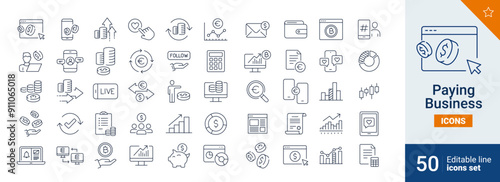 Paying icons Pixel perfect. Money, internet, influencer, ...	
