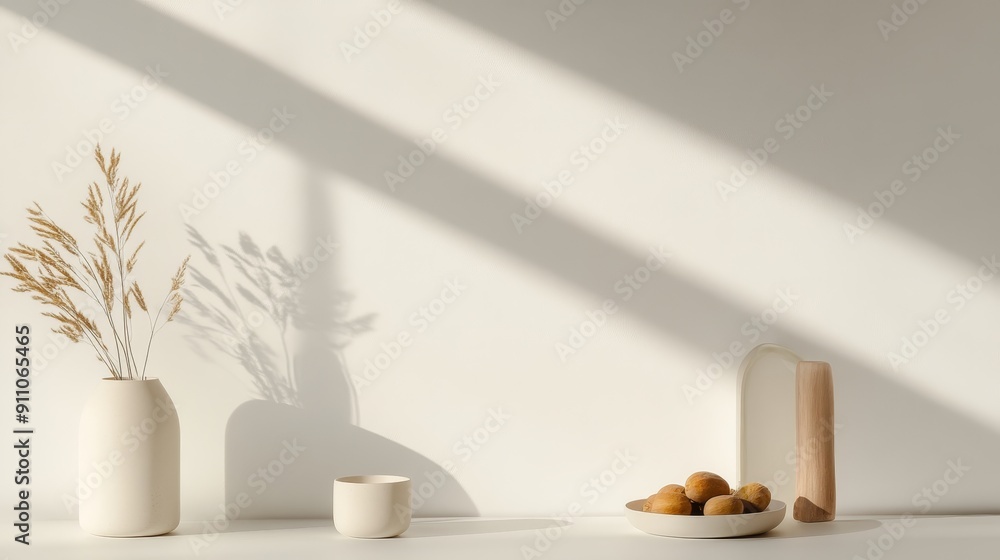 A modern still life with tamarind fruits and minimalist ceramics. Neutral tones with a focus on simplicity and elegance A modern still life with tamarind fruits and minimalist ceramics. Neutral tones with a focus on simplicity and elegance