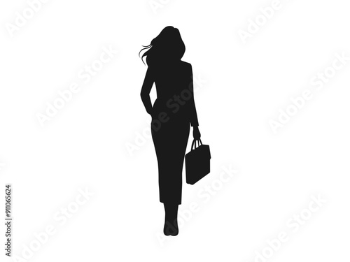 business woman carrying a briefcase silhouette. good use for symbols, logos, icons, mascots, signs, or any design you want.